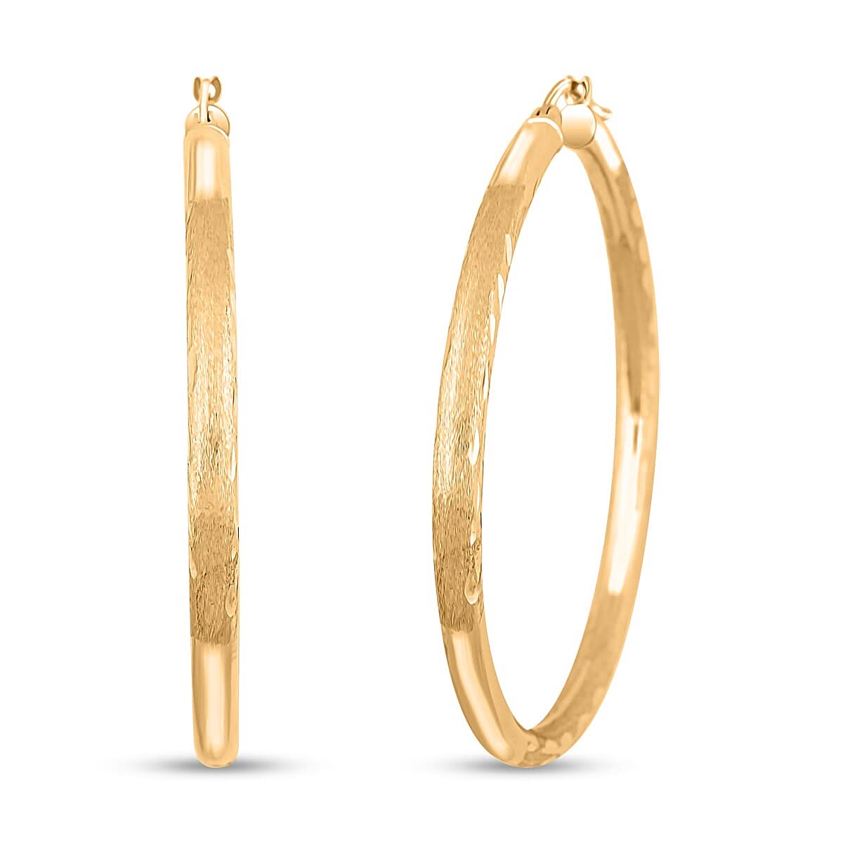 Pipe Diamond-cut 3x45.5mm Hoop Earrings in 10K Yellow Gold 2.60 Grams