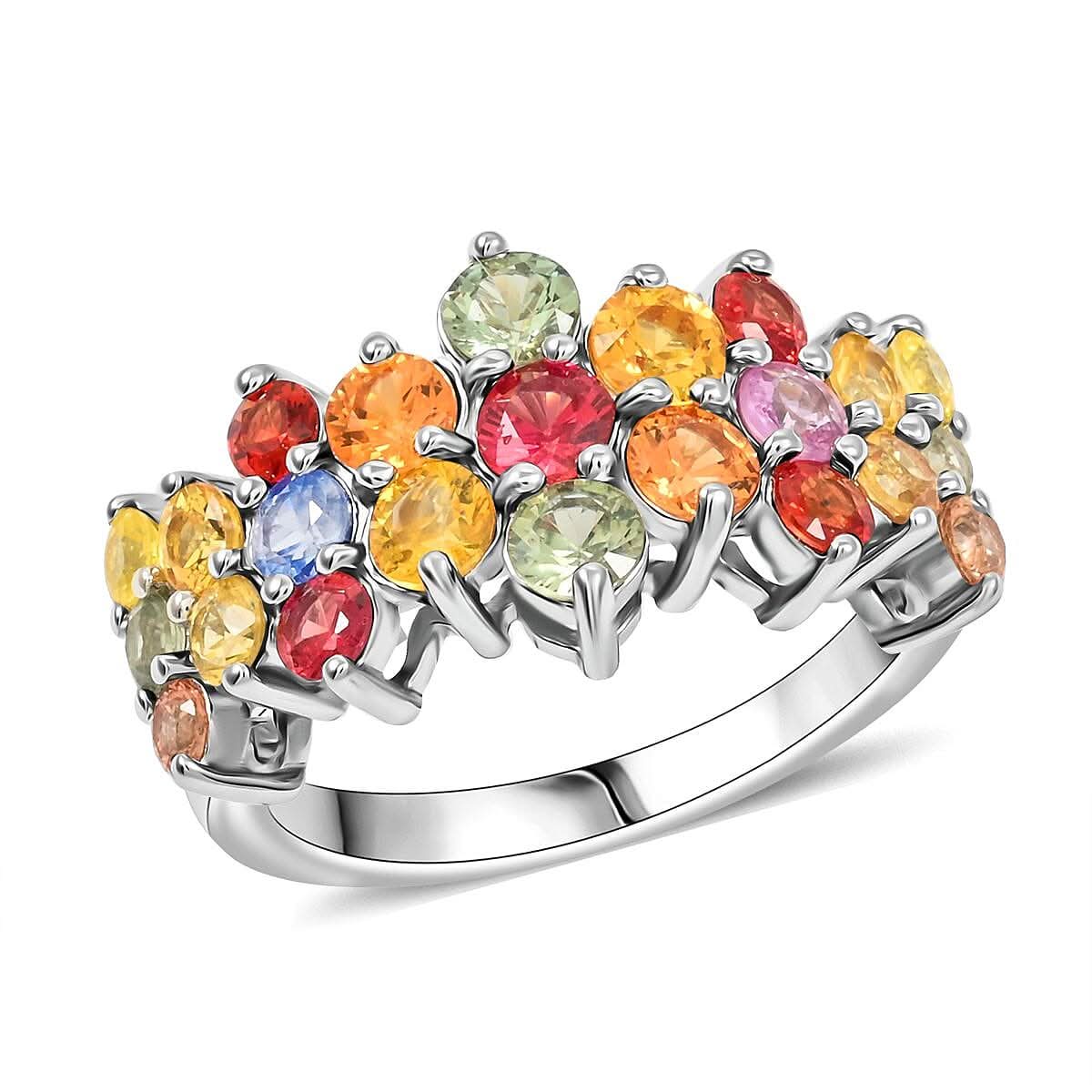 Rainbow Sapphire Ring in Rhodium Over Sterling Silver (Size 10.0) 3.15 ctw