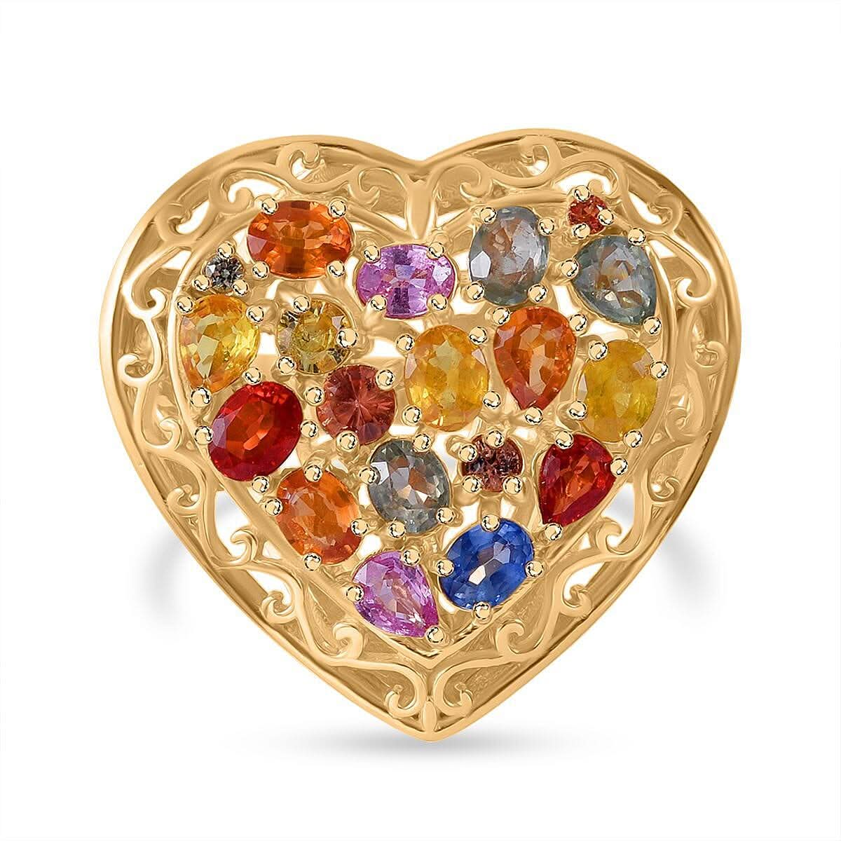 Rainbow Sapphire, Blue and Pink Sapphire Ring in Vermeil YG Over Sterling Silver (Size 8.0) 3.25 ctw