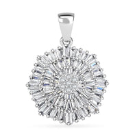 Simulated Diamond 1.35 ctw Floral Pendant without Chain in Rhodium Over Sterling Silver
