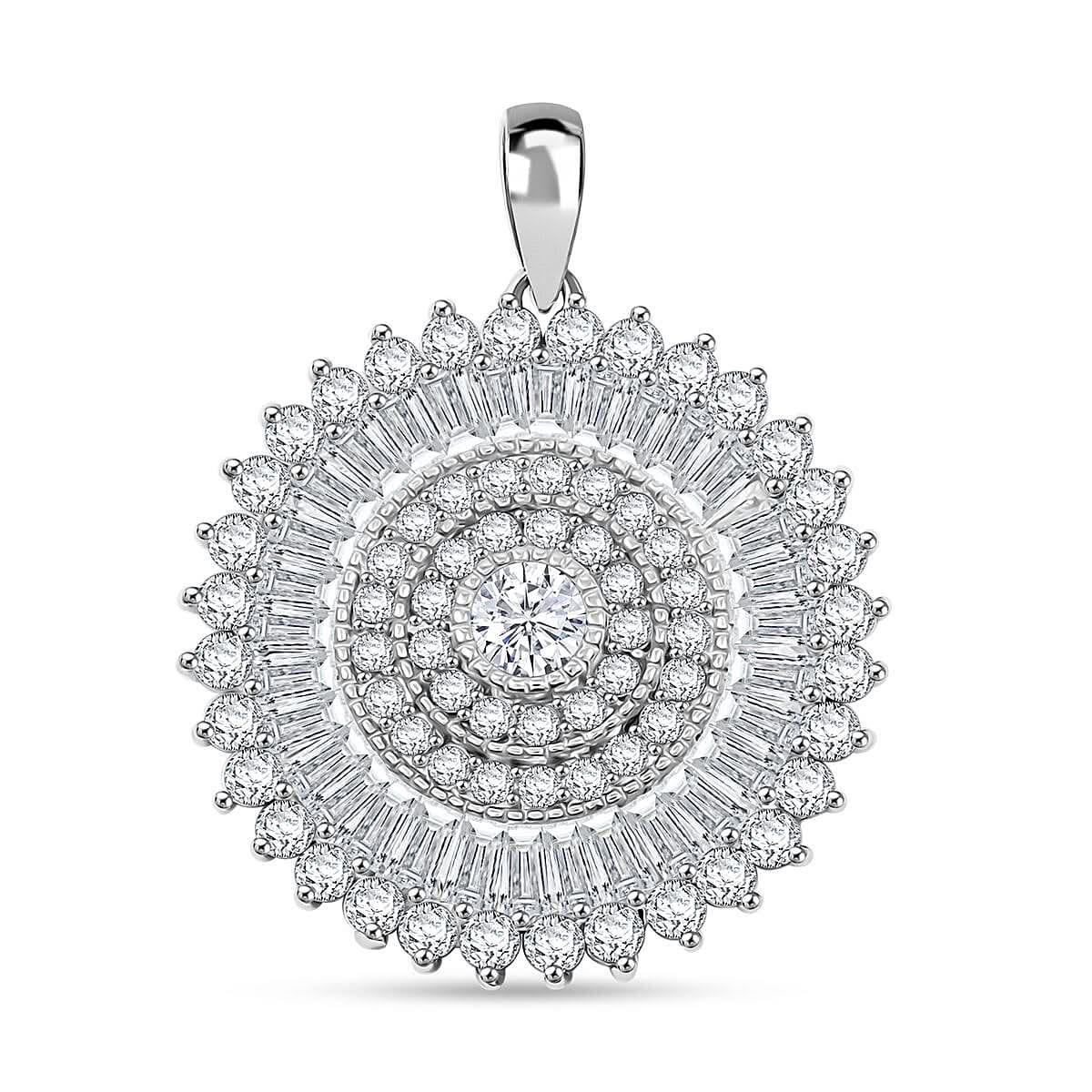 Simulated Diamond 1.35 ctw Round Floral Pendant without Chain in Rhodium Over Sterling Silver