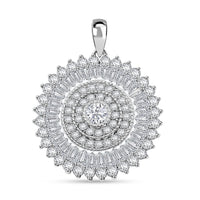 Simulated Diamond 1.35 ctw Round Floral Pendant without Chain in Rhodium Over Sterling Silver