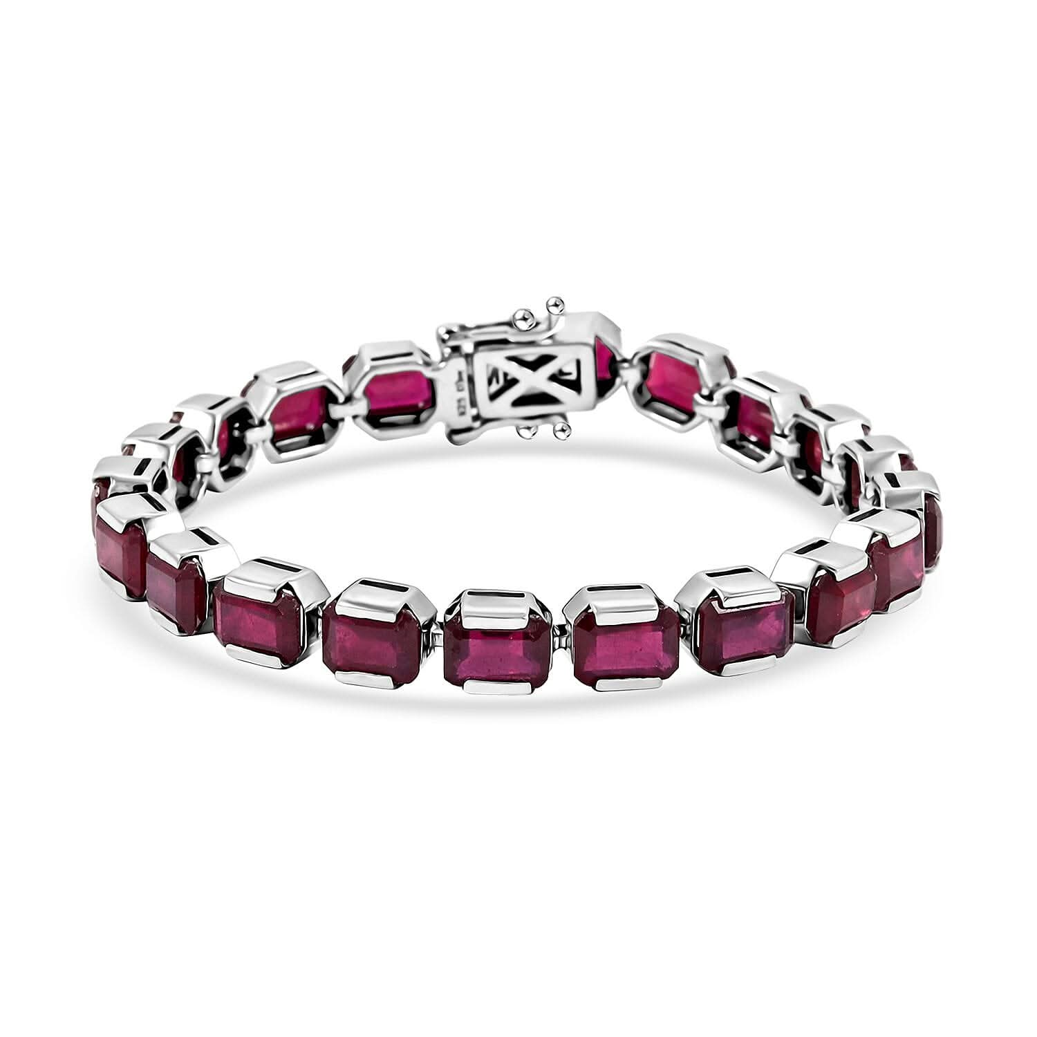 Niassa Ruby (FF) Bracelet in Rhodium Over Sterling Silver (6.50 In) 34.80 ctw