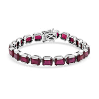 Niassa Ruby (FF) Bracelet in Rhodium Over Sterling Silver (6.50 In) 34.80 ctw