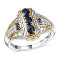 Premium Kanchanaburi Blue Sapphire and Moissanite Filigree Ring in 18K Vermeil YG and Rhodium Over Sterling Silver (Size 10.0) - Sticky add to cart bar
