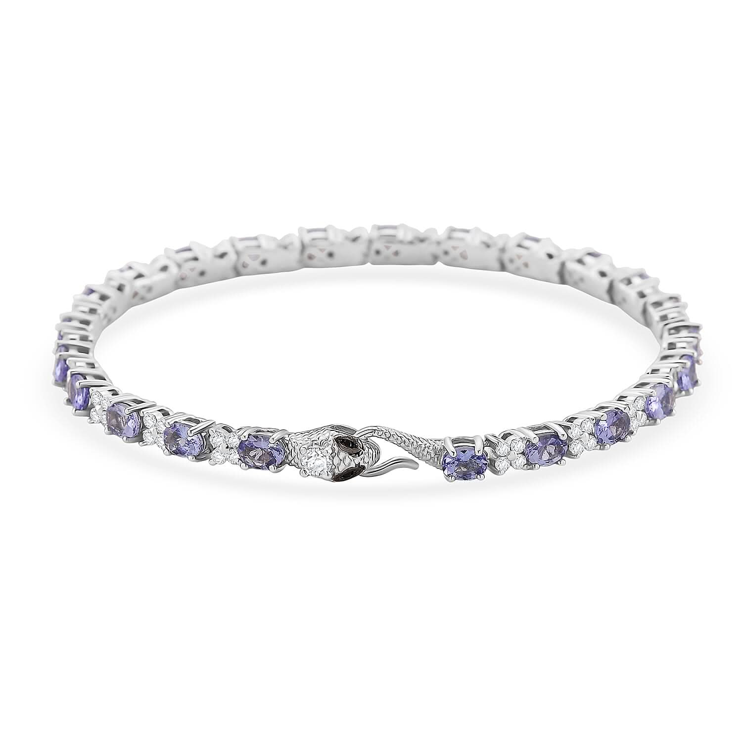 D'Joy Tanzanite, Multi Gemstone Bracelet in Rhodium Over Sterling Silver  5.85 ctw (6.50 Inches)