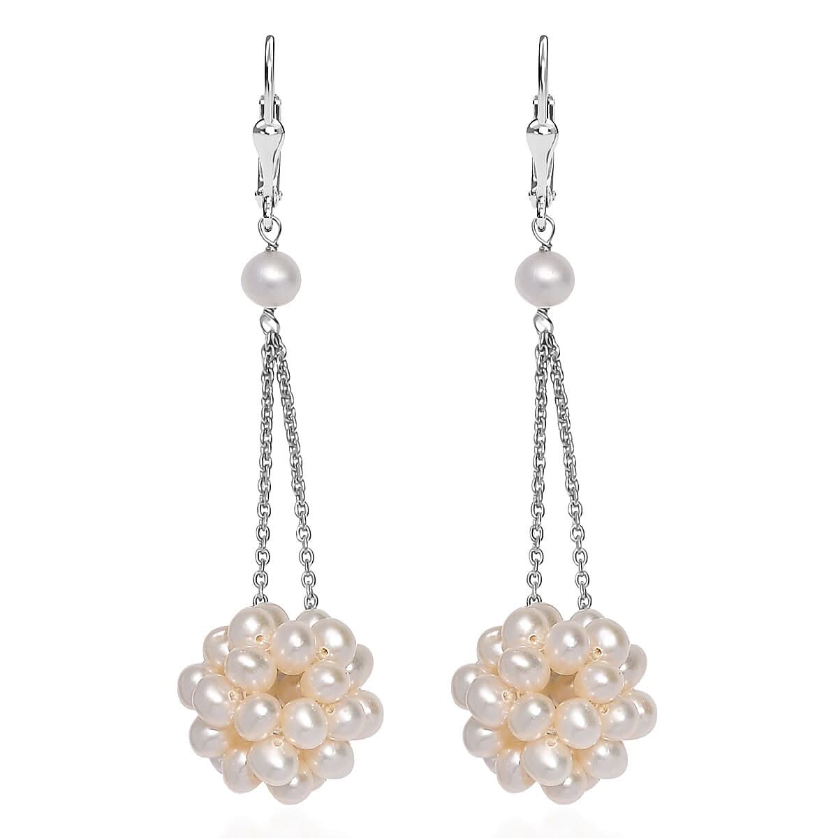 Freshwater Pearl Floral Earrings in Rhodium Over Sterling Silver