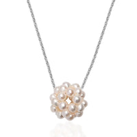 Freshwater Pearl Floral Necklace in Rhodium Over Sterling Silver 20 Inches