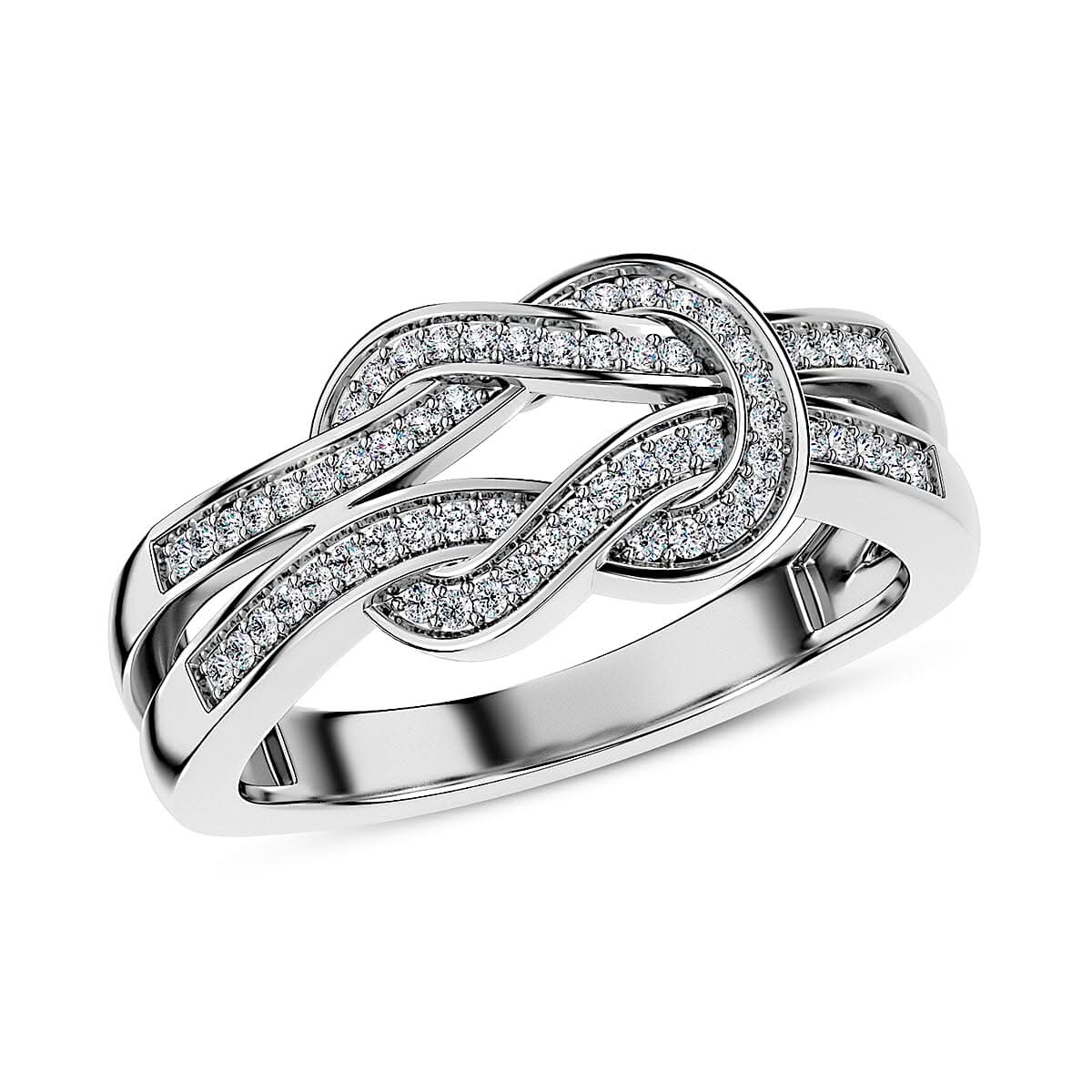 D'Joy White Diamond Fancy Ring in Rhodium Over Sterling Silver (Size 10.0) 0.25 ctw