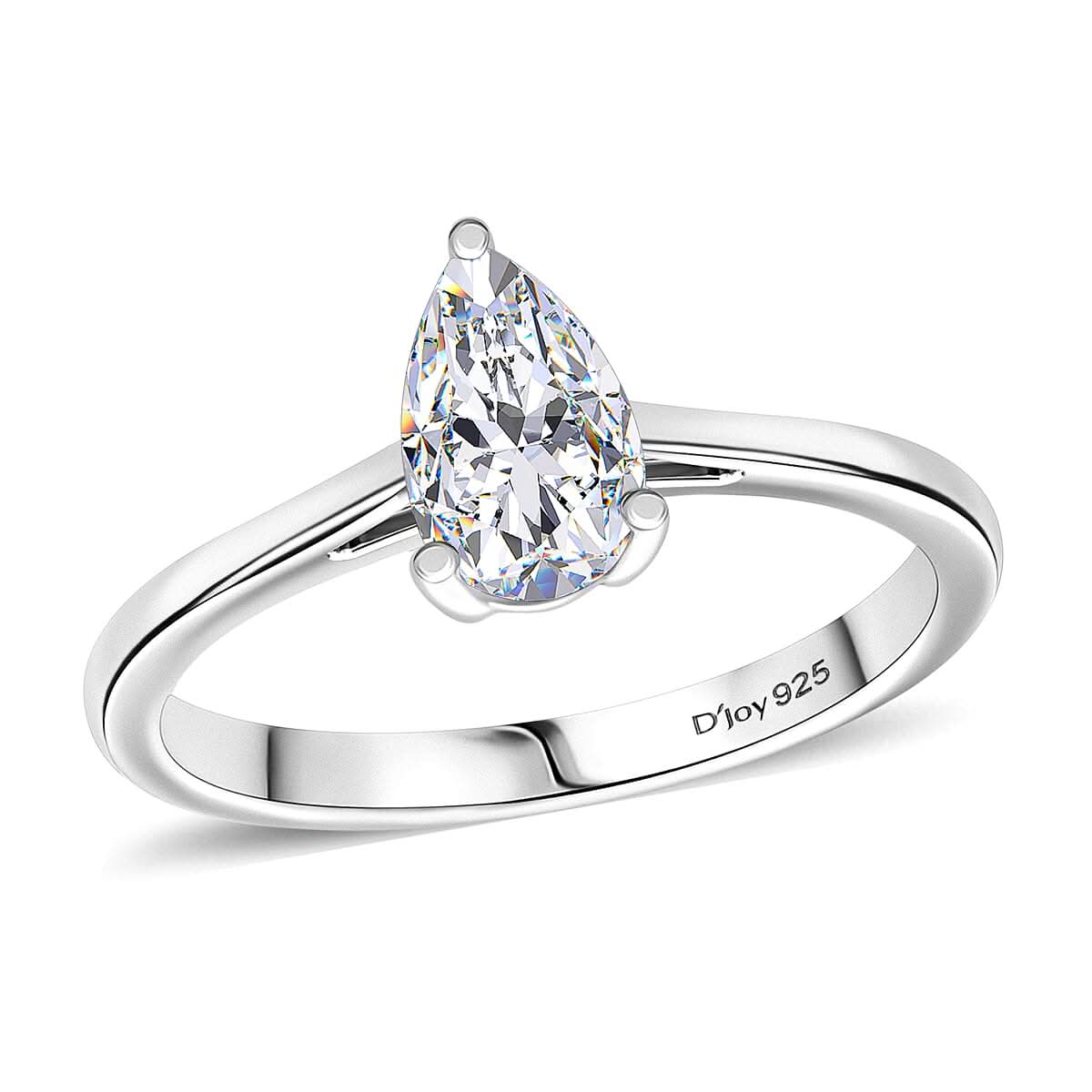 Simulated Diamond Ring in Platinum Over Sterling Silver (Size 7.0)
