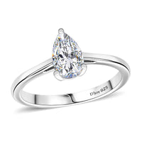 Simulated Diamond Ring in Platinum Over Sterling Silver (Size 7.0)