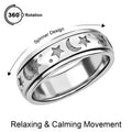 Platinum Over Sterling Silver Moon Star Spinner Band Ring (Size 5.0) (4.20 g) - Sticky add to cart bar