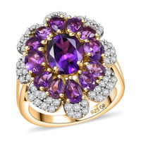 GP African Amethyst, Multi Gemstone Cluster Ring in 18K Vermeil YG Over Sterling Silver (Size 10.0) 4.90 ctw