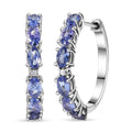 D'Joy Tanzanite and Lab Grown Diamond I1 2.80 ctw Hoop Earrings in Rhodium Over Sterling Silver - Sticky add to cart bar