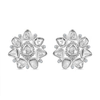 D'Joy Polki Moissanite 3.85 ctw Stud Earrings in Rhodium Over Sterling Silver