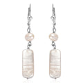 White Freshwater Pearl Dangle Earrings in Rhodium Over Sterling Silver - Sticky add to cart bar