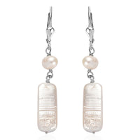 White Freshwater Pearl Dangle Earrings in Rhodium Over Sterling Silver
