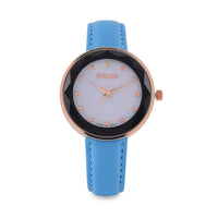 Strada Japanese Movement Simulated MOP Carved Dial Watch With Black Faux Leather (39.8mm)