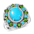 D'Joy Premium Sleeping Beauty Turquoise and Multi Gemstone 5.35 ctw Ring in Rhodium Over Sterling Silver (Size 10.0) - Sticky add to cart bar