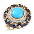 D'Joy Premium Sleeping Beauty Turquoise and Multi Gemstone 5.70 ctw Ring in 18K Vermeil Yellow Gold Over Sterling Silver (Size 10.0) - Sticky add to cart bar