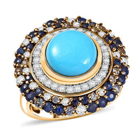 D'Joy Premium Sleeping Beauty Turquoise and Multi Gemstone 5.70 ctw Ring in 18K Vermeil Yellow Gold Over Sterling Silver (Size 10.0)