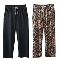 Set of 2 Black and Leopard Print Pajama Pant - One Size Fits Most