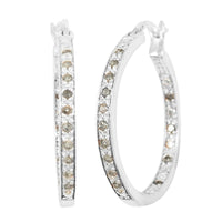 Diamond 0.25 ctw Hoop Earrings in Rhodium Over Sterling Silver