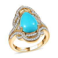 D'Joy Premium Sleeping Beauty Turquoise and Moissanite 4.40 ctw Ring in 18K Vermeil Yellow Gold Over Sterling Silver (Size 10.0)