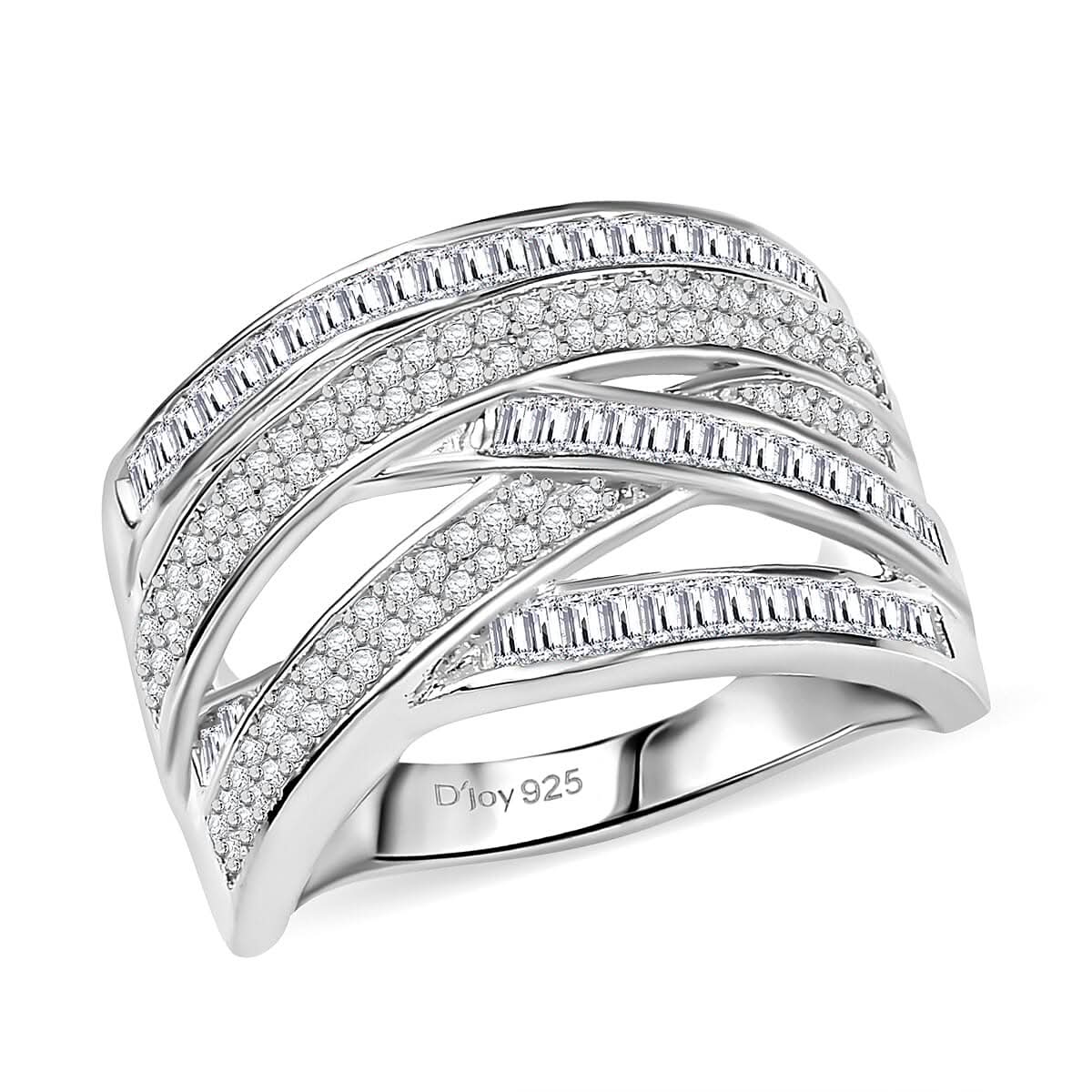 D'Joy Diamond Crossover Bridge Ring in Rhodium Over Sterling Silver (Size 10.0) 0.90 ctw