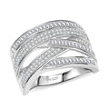 D'Joy Diamond Crossover Bridge Ring in Rhodium Over Sterling Silver (Size 10.0) 0.90 ctw - Sticky add to cart bar