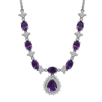 D'Joy Premium Moroccan Amethyst and White Zircon 8.00 ctw Regal Bloom Necklace in Rhodium Over Sterling Silver 18 Inches