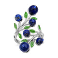 Lapis Lazuli 2.00 ctw and Blue Austrian Crystal Leafy Vine Ring in Silvertone (6-9In) - Sticky add to cart bar
