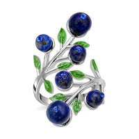 Lapis Lazuli 2.00 ctw and Blue Austrian Crystal Leafy Vine Ring in Silvertone (6-9In)