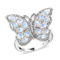 Karis Moon Glow Moonstone and White Zircon 2.70 ctw Butterfly Ring in Platinum Bond (Size 10.0)