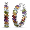 D'Joy Multi Gemstone 15.80 ctw Hoop Earrings in Rhodium Over Sterling Silver - Sticky add to cart bar