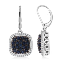 Kanchanaburi Blue Sapphire and White Zircon 2.65 ctw Earrings in Rhodium Over Sterling Silver (Size 8.0)