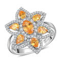 D'Joy Tanzanian Mandarin Garnet, White Zircon Frangipani Flower Ring in Rhodium Over Sterling Silver (Size 7.0) (Del. in 10-12 Days) 2.50 ctw - Sticky add to cart bar