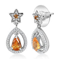 D'Joy Tanzanian Mandarin Garnet and White Zircon Stellar Bloom Inner Drop Earrings in Rhodium Over Sterling Silver - Sticky add to cart bar