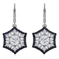 Heart and Arrow Cut Moissanite (Rnd 7mm), Ceylon Sapphire Earrings in Rhodium Over Sterling Silver 5.40 ctw - Sticky add to cart bar