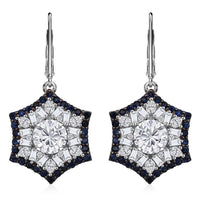 Heart and Arrow Cut Moissanite (Rnd 7mm), Ceylon Sapphire Earrings in Rhodium Over Sterling Silver 5.40 ctw