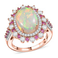D'Joy Premium Ethiopian Welo Opal and Multi Gemstone 5.10 ctw Cherry Blossom Ring in 18K Vermeil Rose Gold Over Sterling Silver - Sticky add to cart bar
