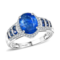 D'Joy Premium Kashmir Kyanite and Multi Gemstone 4.30 ctw Celestial Harmony Ring in Rhodium Over Sterling Silver