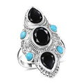 Karis Thai Black Spinel and Sleeping Beauty Turquoise 5.70 ctw Ring in Platinum Bond (Size 10.0) - Sticky add to cart bar
