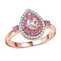 D'Joy Premium Pink Morganite, Multi Gemstone Ring in 18K Vermeil RG Over Sterling Silver (Size 10.0) 0.90 ctw