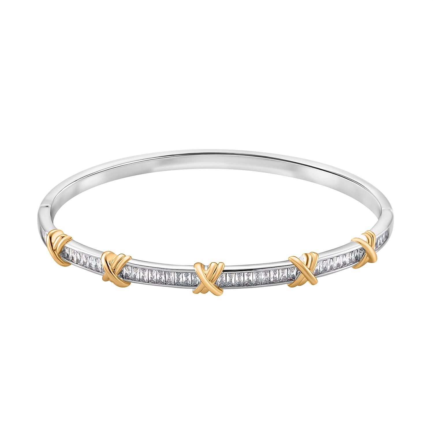 Karis Simulated Diamond Bangle Bracelet in 18K YG Plated and Platinum Bond (7.50 In) 2.80 ctw