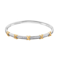 Karis Simulated Diamond Bangle Bracelet in 18K YG Plated and Platinum Bond (7.50 In) 2.80 ctw