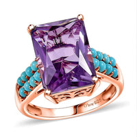 D'Joy AAA Rose De France Amethyst, Sleeping Beauty Turquoise Amour du Ciel Ring in 18K Vermeil RG Over Sterling Silver (Size 10.0) 7.80 ctw
