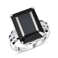 D'Joy Thai Black Spinel, Moissanite Ring in Rhodium Over Sterling Silver 16.75 ctw