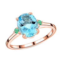 Rhapsody 18K Rose Gold AAAA Santa Maria Aquamarine and Boyaca Colombian Emerald Ring (Size 10.0) 5.50 Grams 1.90 ctw