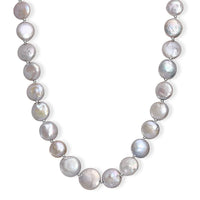 White Freshwater Coin Pearl Necklace in Rhodium Over Sterling Silver 18 Inches